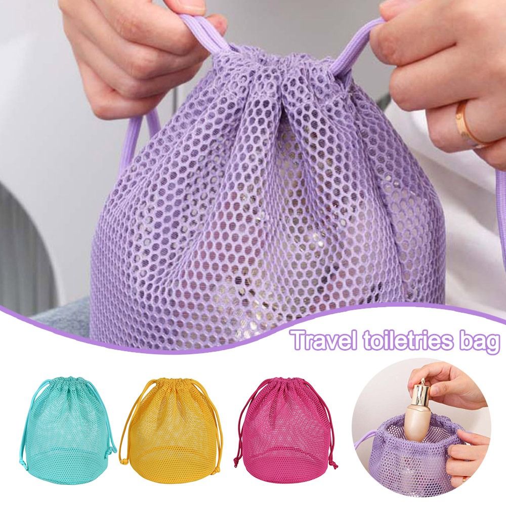 Cosmetic Bags - ファッション感あふれるドーパミンカラーのコスメティックバッグ。ドローストリング付きメッシュ素材で、収納力抜群の大容量トイレタリーバッグ。