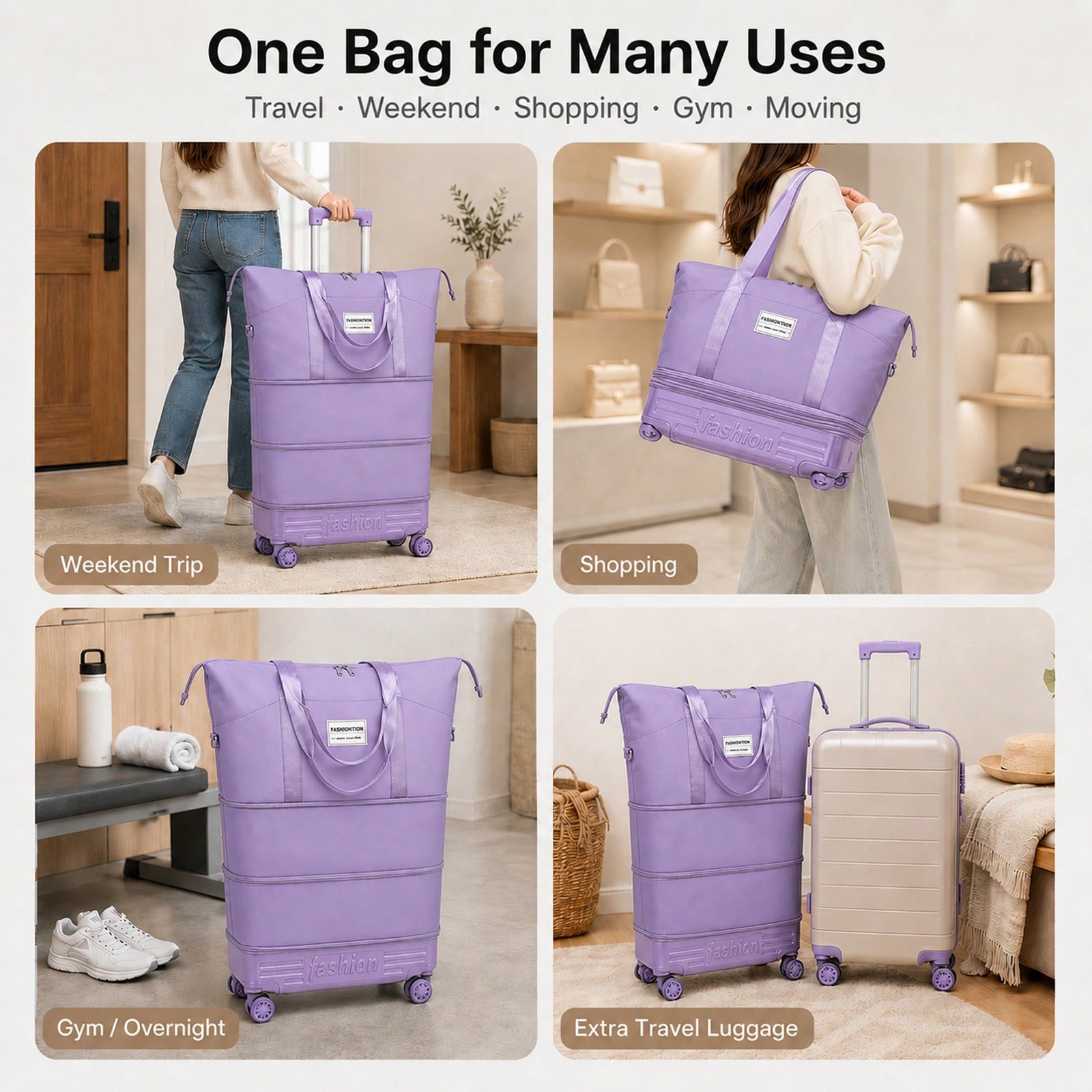 拡張可能なキャスター付き旅行用ダッフルバッグ。折りたたみ式で - Foldable Rolling Luggage Bag のレビューと価格